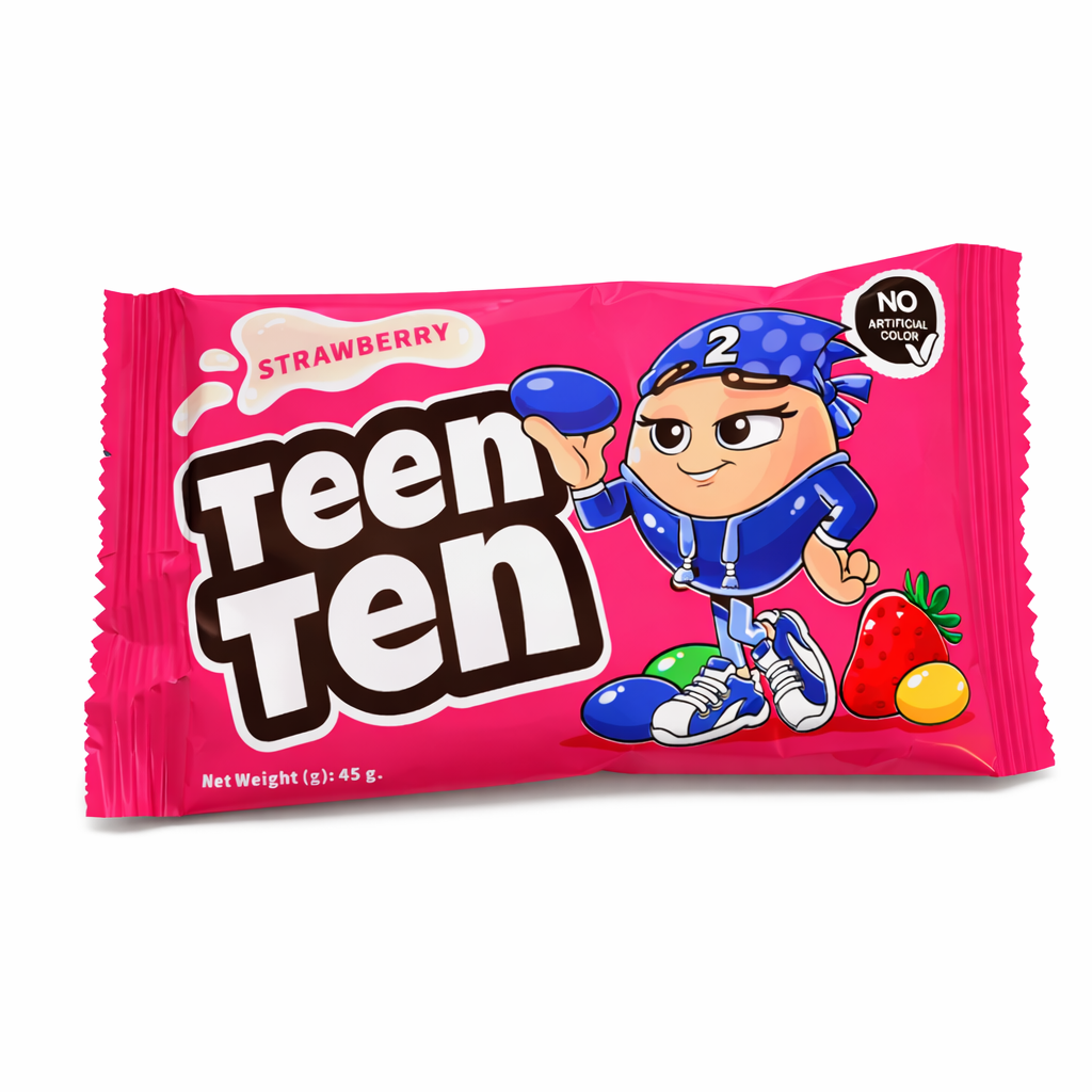 Шоколадное драже белый шоколад со вкусом клубники /TEEN TEN CHOCOLATE DRAGEE (45 gr) STRAWBERRY